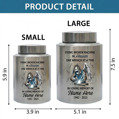 Personalized Mechanic Fixing Broken Machine In Heaven Stainless Steel Urn for Dad Father Grandpa Men Human Ashes Small Large Memorial Keepsake Urn, Memorial Gift, In Loving Memory - Image 6