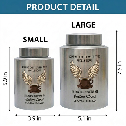 Personalized Coffee Theme Stainless Steel Cremation Urn for Ashes, Custom Name and Date Tribute for Coffee Lover, Large Size Options, Memorial Keepsake Urn, Memorial Gift, In Loving Memory - Image 6