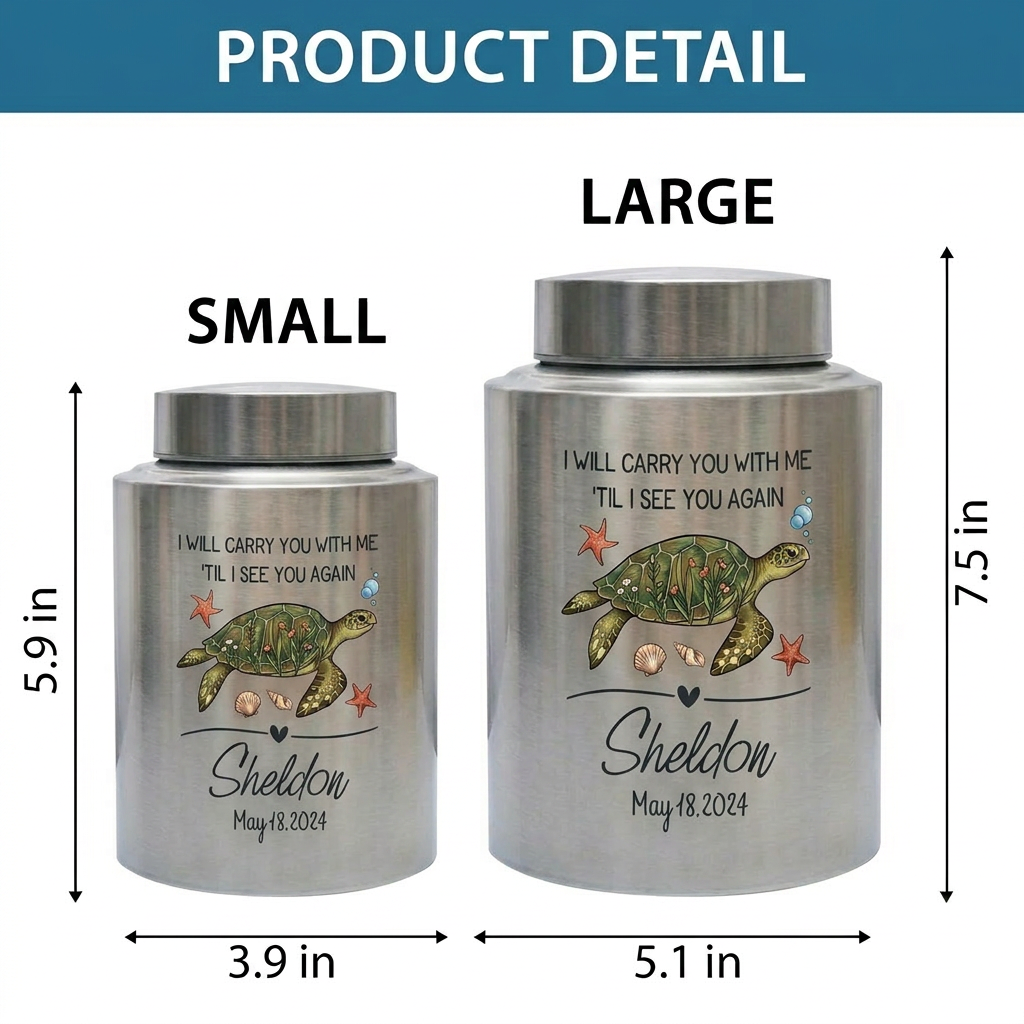 Personalized Turtle UV Printed Stainless Steel Cremation Urns For Ashes, Custom Pet Loss Remembrance Or Turtle Lover Bereavement Condolence, Memorial Keepsake Urn, Memorial Gift, In Loving Memory - Image 6