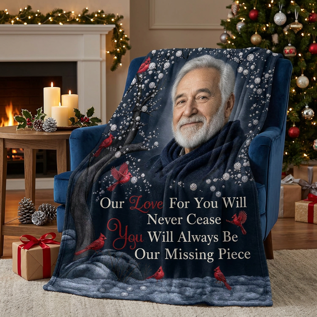 Personalized Photo Memorial Fleece Blanket with Cardinals - Sympathy Gift for Loss of Loved One - Image 6