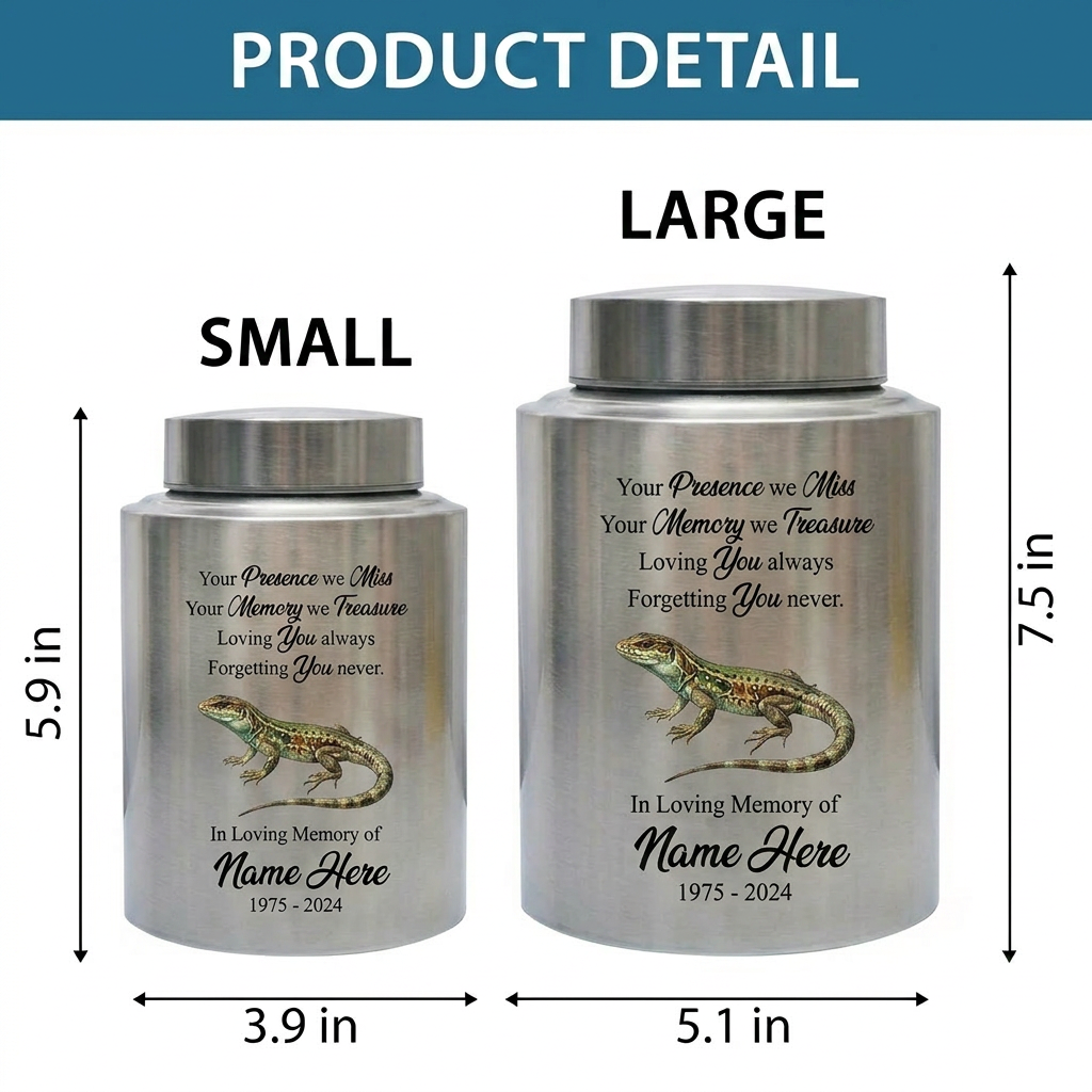 Personalized Iguana Lizard Gecko UV Printed Stainless Steel Remembrance Ash Urn for Adult Child Pet Reptile Lover Silver Black Gold Memorial Keepsake Urn, Memorial Gift, In Loving Memory - Image 6
