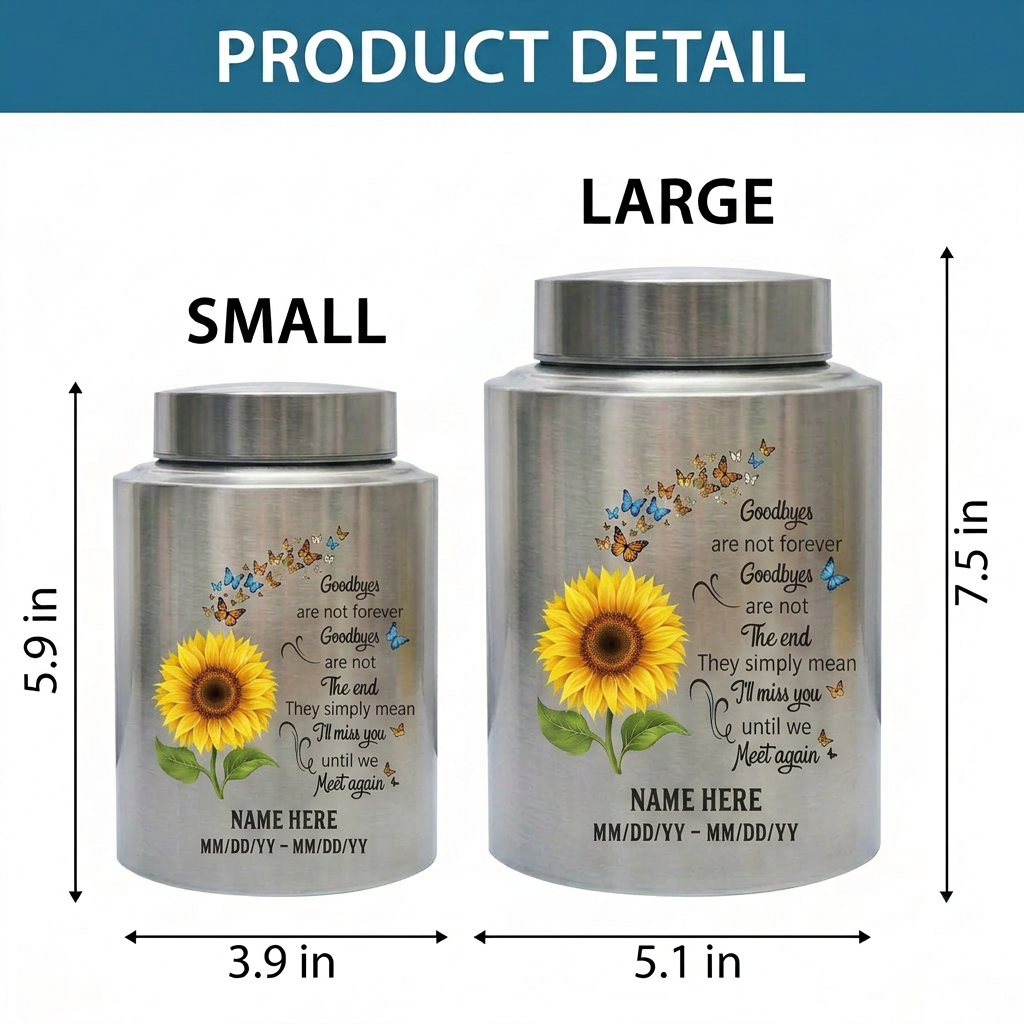 Personalized Flying Butterflies Sunflower Stainless Steel Urn for Human Ashes, Funeral Bereavement Condolence Gift Goodbyes Are Not Forever, Memorial Keepsake Urn, Memorial Gift, In Loving Memory - Image 6