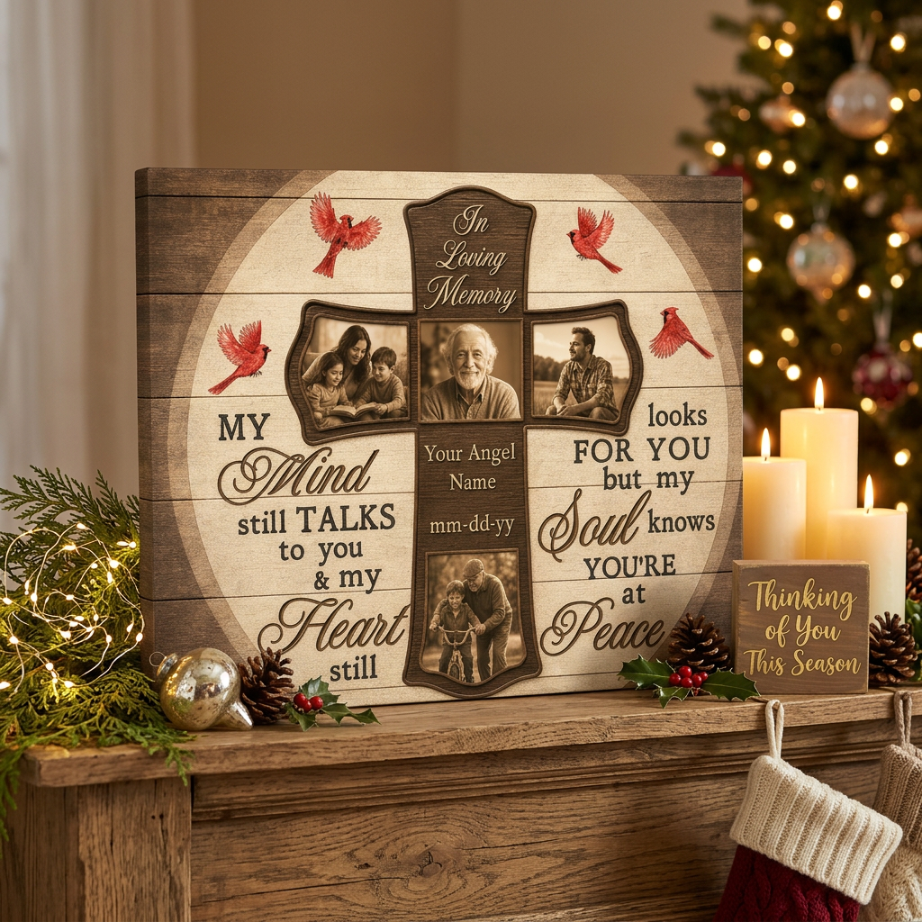 Personalized Memorial Photo Canvas Wall Art Cross Cardinal Sympathy Gift - Image 6