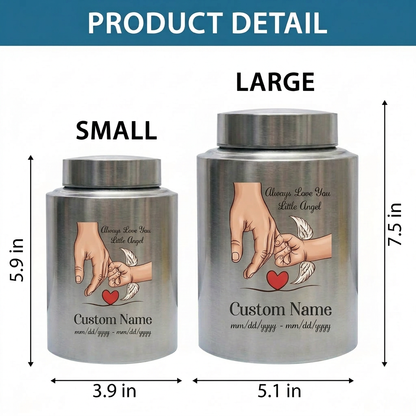 Personalized Holding Hands Stainless Steel Urn for Baby Boy Girl, Custom Little Angel Infant Child Loss Bereavement Tribute, Small Large, Memorial Keepsake Urn, Memorial Gift, In Loving Memory - Image 6