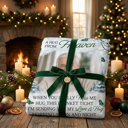 Personalized Memorial Photo Fleece Blanket - A Hug From Heaven Sympathy Gift for Loss of Father - Image 6