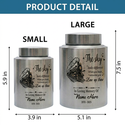 Personalized Train Driver Stainless Steel Urn The Sky Looks Different Poem For Railroad Engineer Grandfather Father Custom Name Metal Memorial Keepsake Urn, Memorial Gift, In Loving Memory - Image 6