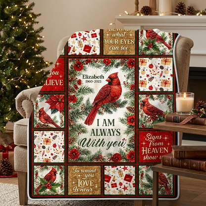 Personalized Cardinal Memorial Fleece Blanket - Christmas Sympathy Gift for Loss of Loved One - Image 6