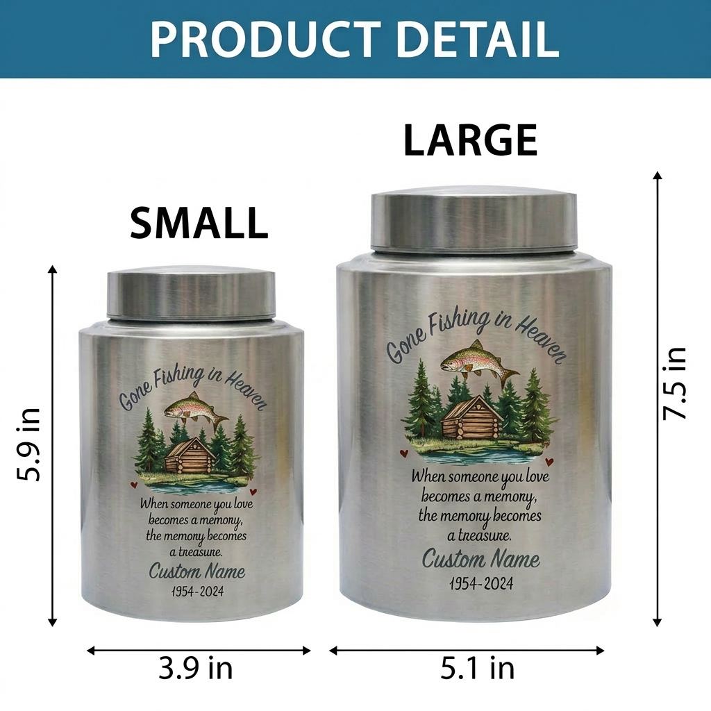 Personalized Bass Fishing Stainless Steel Urn for Human Ashes Fisherman Tribute Loss of Father Husband Grandpa Small and Large Sizes Memorial Keepsake Urn, Memorial Gift, In Loving Memory - Image 6