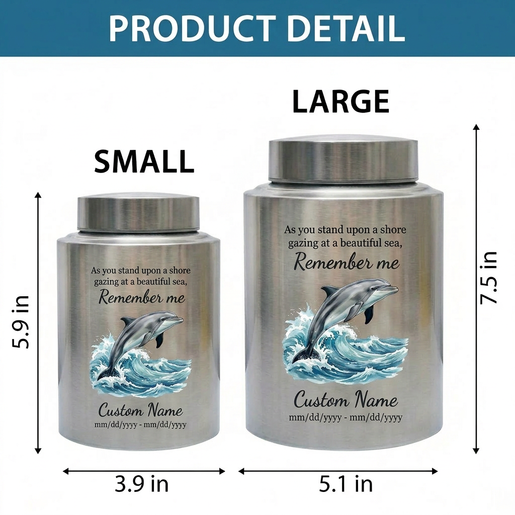 Personalized Dolphin Ocean Beach Themed UV Printed Metal Funeral Ash Container For Mom Dad Adult Male Female Large Cremation Memorial Keepsake Urn, Memorial Gift, In Loving Memory - Image 6