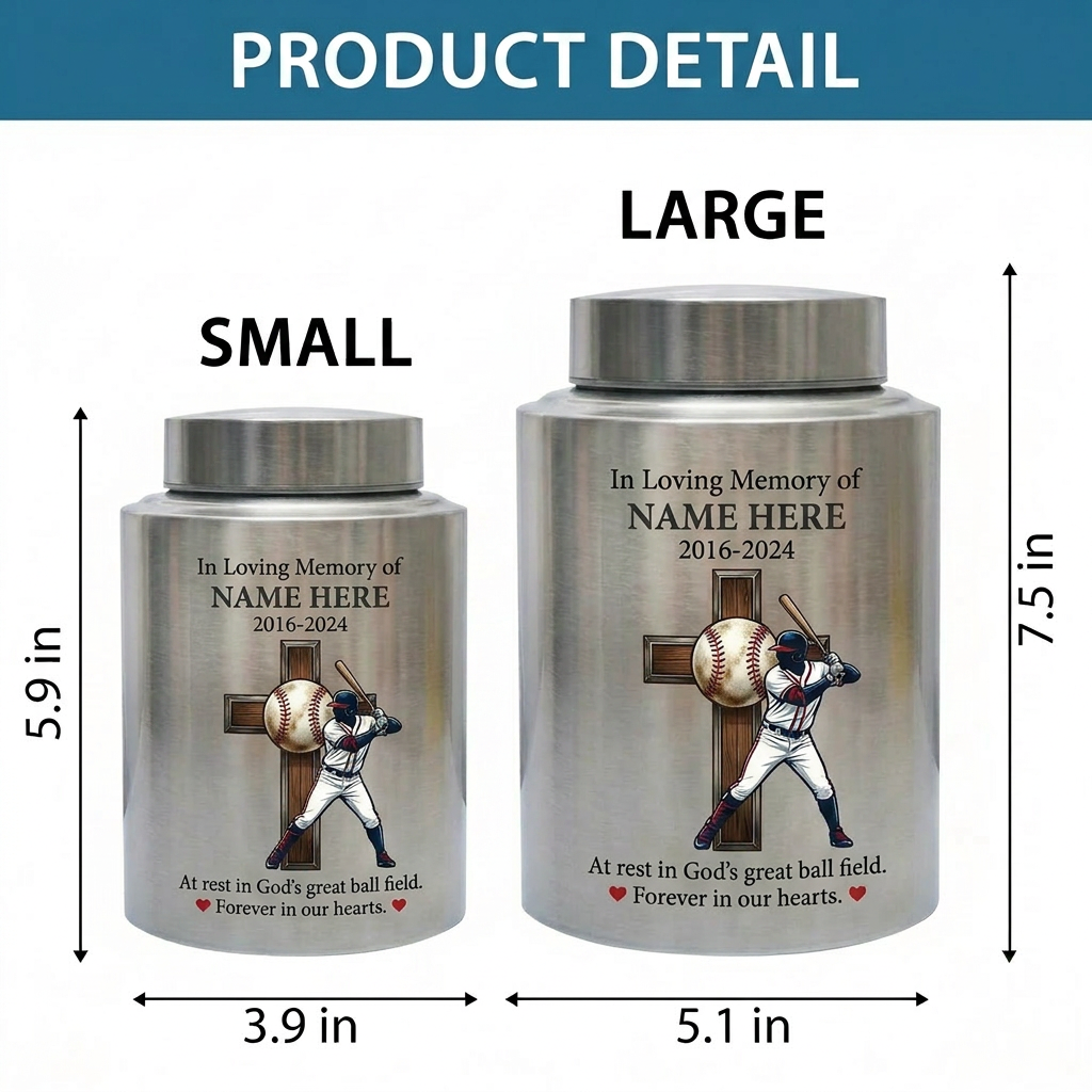 Personalized Baseball Stainless Steel Urn for Human Ashes, Sports Fan Remembrance Container for Coach Player, Two Sizes, Memorial Keepsake Urn, Memorial Gift, In Loving Memory - Image 6