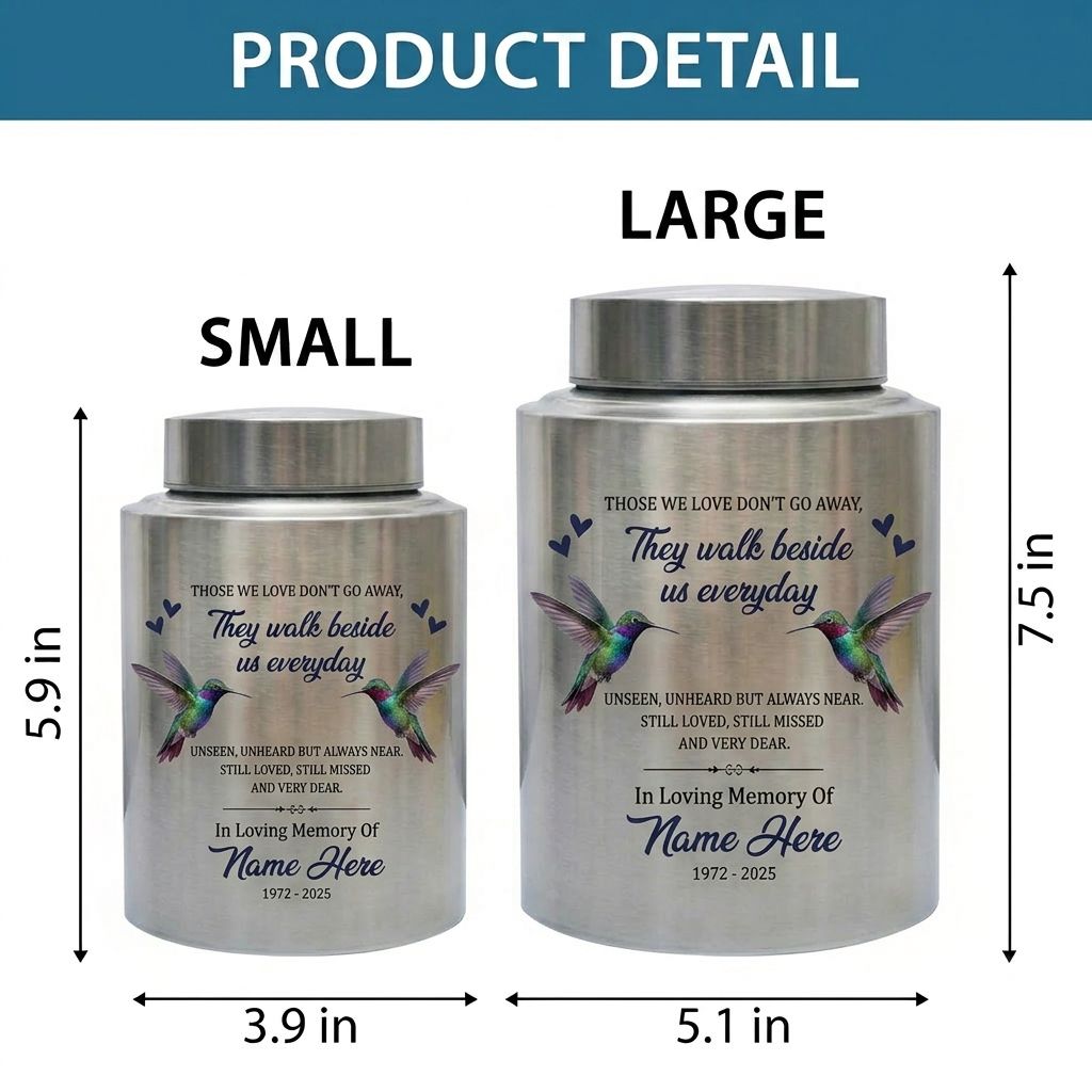 Personalized Hummingbird Stainless Steel Cremation Urn for Human Ashes Loss of Mother Sympathy Condolence Bereavement Small Large Sizes Memorial Keepsake Urn, Memorial Gift, In Loving Memory - Image 6