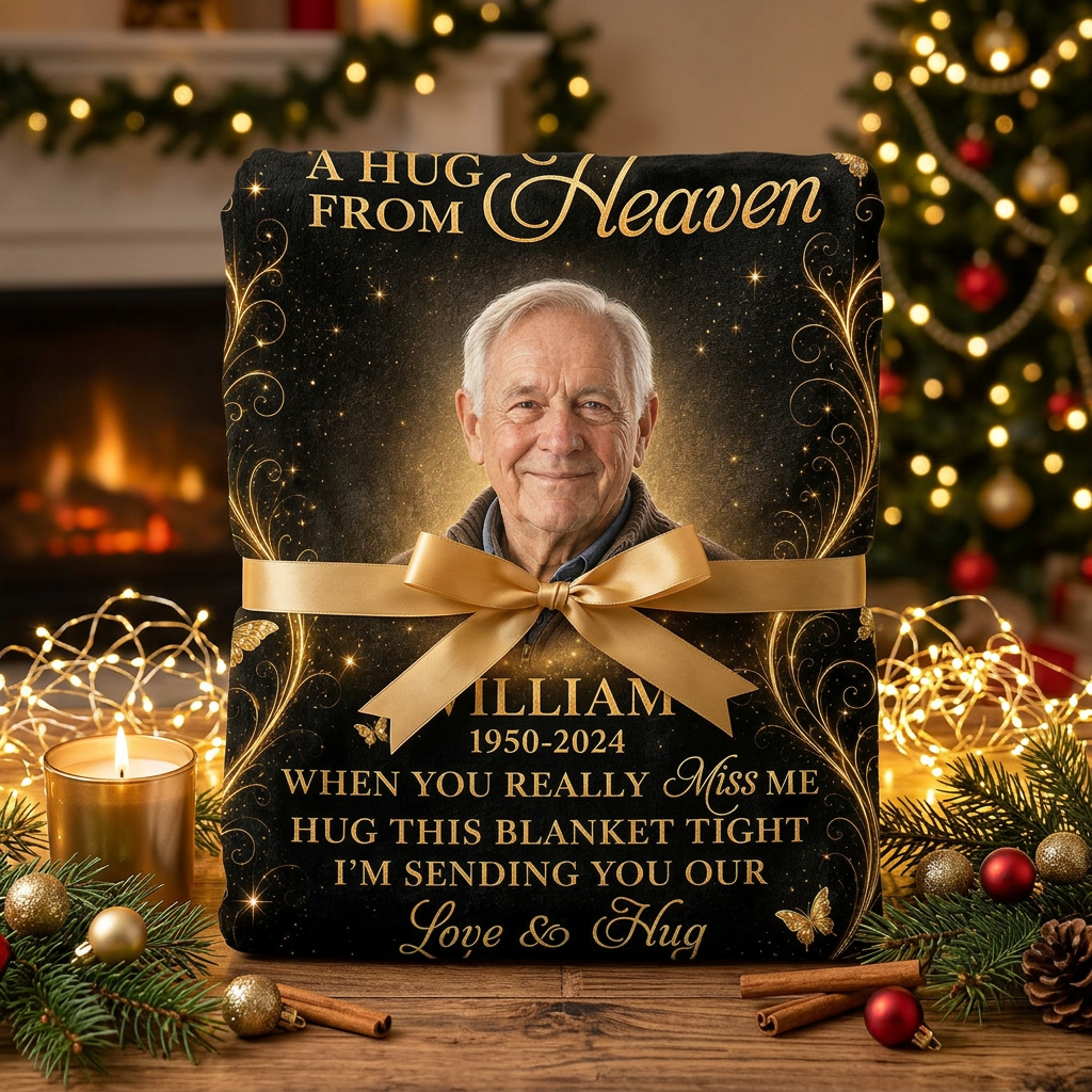 Personalized Memorial Photo Blanket - A Hug From Heaven Fleece Blanket for Loss of Dad, Husband - Image 6
