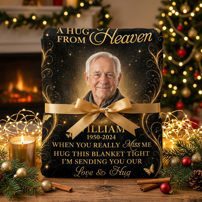 Personalized Memorial Photo Blanket - A Hug From Heaven Fleece Blanket for Loss of Dad, Husband - Image 6