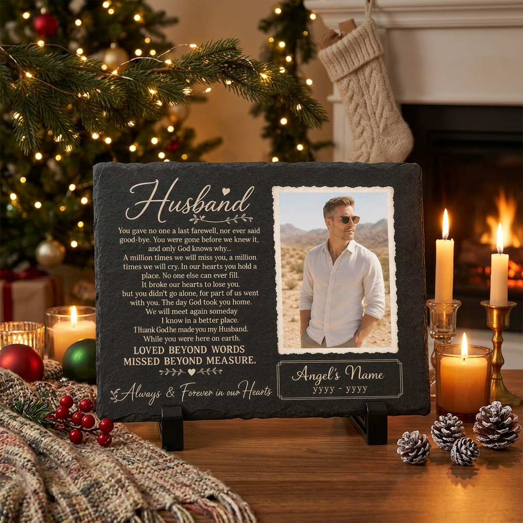 Personalized Photo Husband Memorial Garden Stone – Rectangle Slate – Loss of Husband - Image 6 | VNMGSREPR1-6IN-EHIEU_AI_0450 VNMGSREPR1-8IN-EHIEU_AI_0450