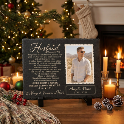 Personalized Photo Husband Memorial Garden Stone – Rectangle Slate – Loss of Husband - Image 6 | VNMGSREPR1-6IN-EHIEU_AI_0450 VNMGSREPR1-8IN-EHIEU_AI_0450