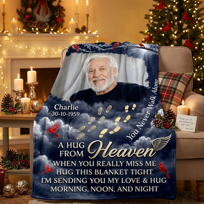 Personalized Memorial Photo Fleece Blanket - You Never Walk Alone Sympathy Gift for Loss - Image 6