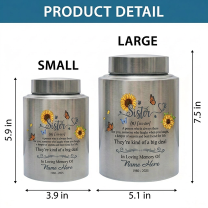Personalized Sunflower Butterfly Sister Memorial Stainless Steel UV Print Urn for Loss of Best Friend Sister-in-Law Bereavement Tribute 2 Sizes Memorial Keepsake Urn, Memorial Gift, In Loving Memory - Image 6