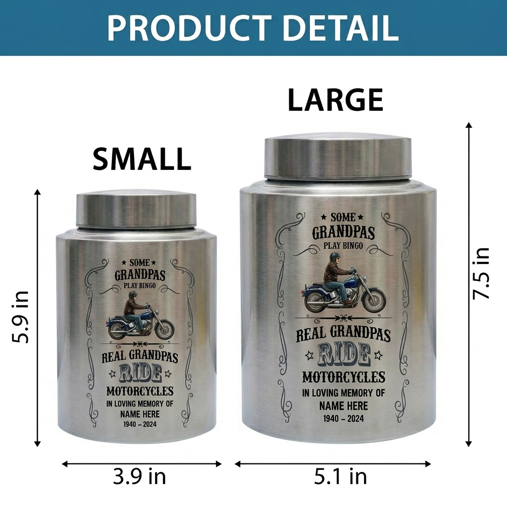 Personalized Motorcycle Stainless Steel Large Urn for Human Ashes, Real Grandpas Ride Motorcycles Biker Dad Grandfather Tribute, Memorial Keepsake Urn, Memorial Gift, In Loving Memory - Image 6