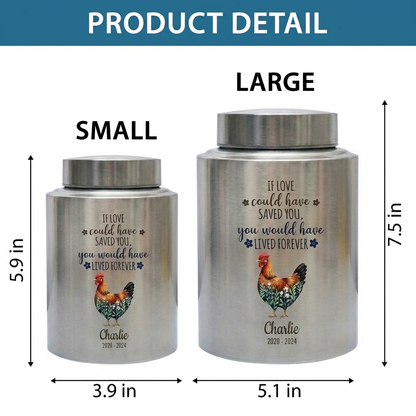Personalized Chicken Memorial Stainless Steel Urn for Pet Ashes, Rooster Hen Loss Sympathy Gift, Custom Name Date Bird Tribute, Two Sizes, Memorial Keepsake Urn, Memorial Gift, In Loving Memory - Image 6