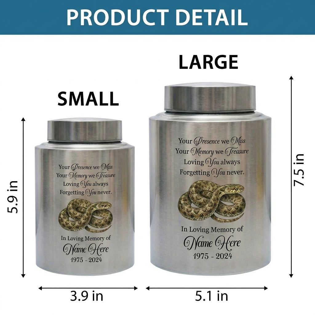 Personalized Snake Pet Urn Custom Stainless Steel Cremation Jar for Reptile Lover Remembrance Gifts for Loss of Loved One Ash Container Memorial Keepsake Urn, Memorial Gift, In Loving Memory - Image 6