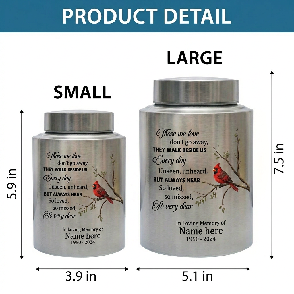 Personalized Cardinal Bird Stainless Steel Large Cremation Urn For Human Ashes Loss Of Loved One Bereavement Ash Holder 5.9x3.9 7.5x5.1 Memorial Keepsake Urn, Memorial Gift, In Loving Memory - Image 6