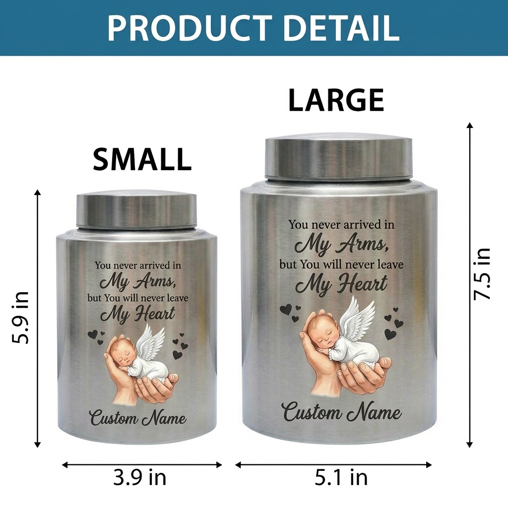 Personalized Baby in Hand Infant Loss Stainless Steel Large Cremation Urn for Boy Girl Stillborn Miscarriage Custom Name UV Printed Memorial Keepsake Urn, Memorial Gift, In Loving Memory - Image 6