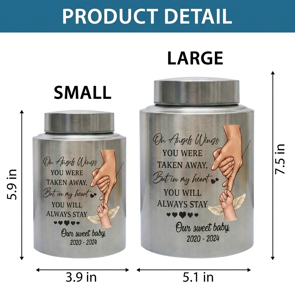 Personalized Baby Angel Wings Hand Infant Loss UV Printed Metal Cremation Ashes Container Child Bereavement Miscarriage Grief Parent Memorial Keepsake Urn, Memorial Gift, In Loving Memory - Image 6