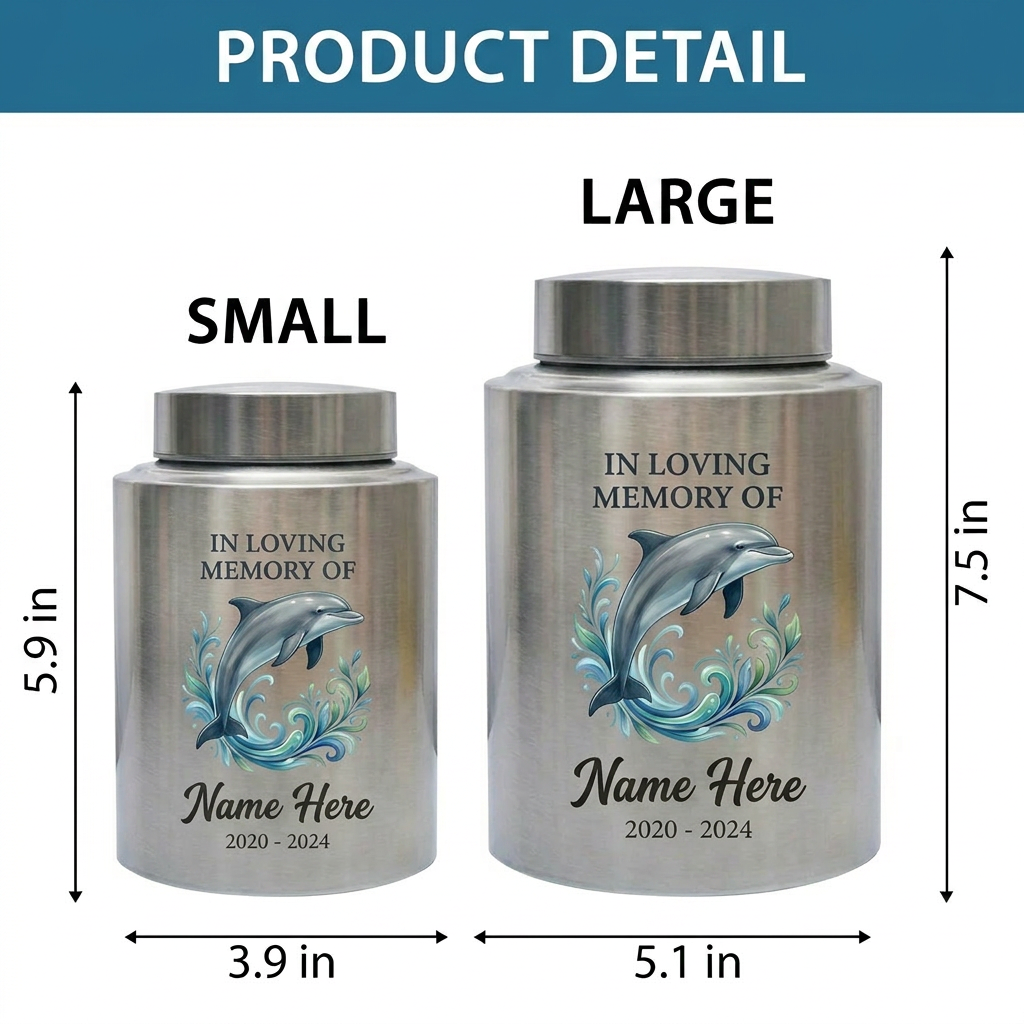 Personalized Dolphin Cremation Urn for Human Ashes Stainless Steel Ocean Lover Tribute Small Large Custom Funeral Keepsake for Mom Dad Adult Memorial Keepsake Urn, Memorial Gift, In Loving Memory - Image 6