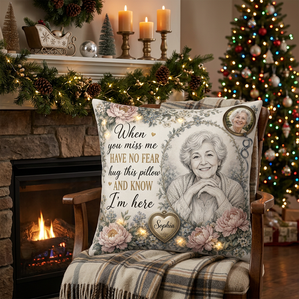 Personalized Memorial Photo Pencil Sketch Pillow, Have No Fear Hug This Pillow Sympathy Gift - Image 6