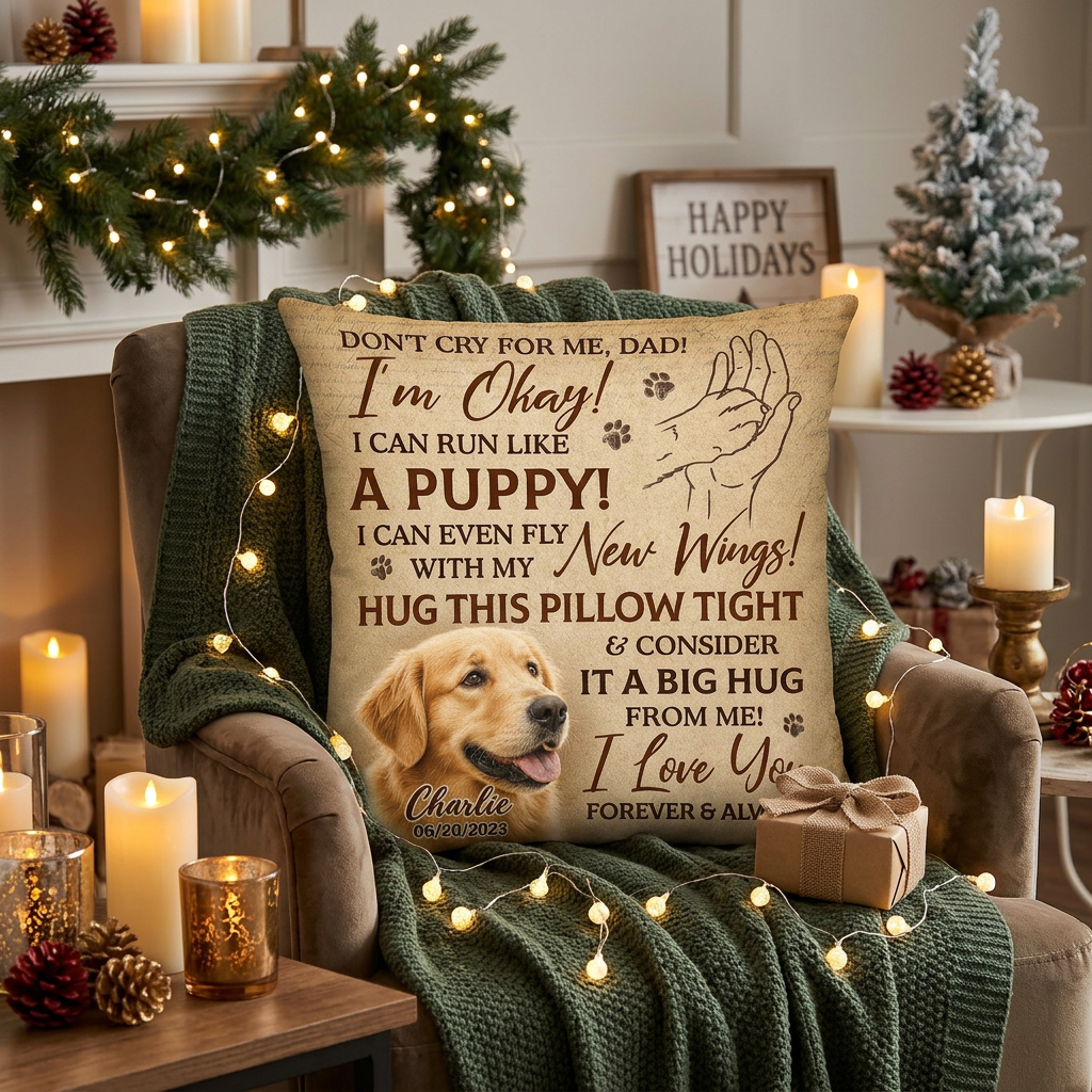 Personalized Dog Memorial Photo Pillow - Pet Loss Remembrance Keepsake Gift for Dad - Image 6