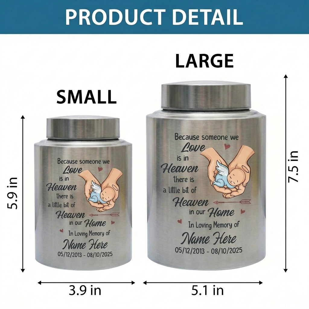 Personalized Sleeping Baby Angel Wings Stainless Steel Urn for Infant Loss Miscarriage Baby Boy Girl Decorative Display Small Large Memorial Keepsake Urn, Memorial Gift, In Loving Memory - Image 6