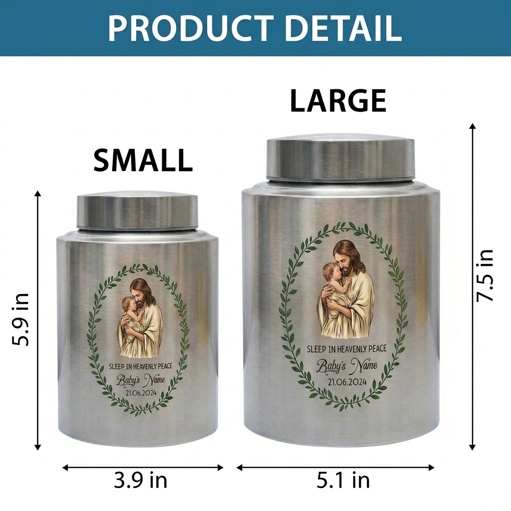 Personalized Jesus Cradling Angel Baby Stainless Steel Cremation Urn for Human Ashes, Sleep In Heavenly Peace Child Loss Grief Support Decor, Memorial Keepsake Urn, Memorial Gift, In Loving Memory - Image 6