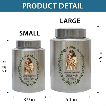 Personalized Jesus Cradling Angel Baby Stainless Steel Cremation Urn for Human Ashes, Sleep In Heavenly Peace Child Loss Grief Support Decor, Memorial Keepsake Urn, Memorial Gift, In Loving Memory - Image 6