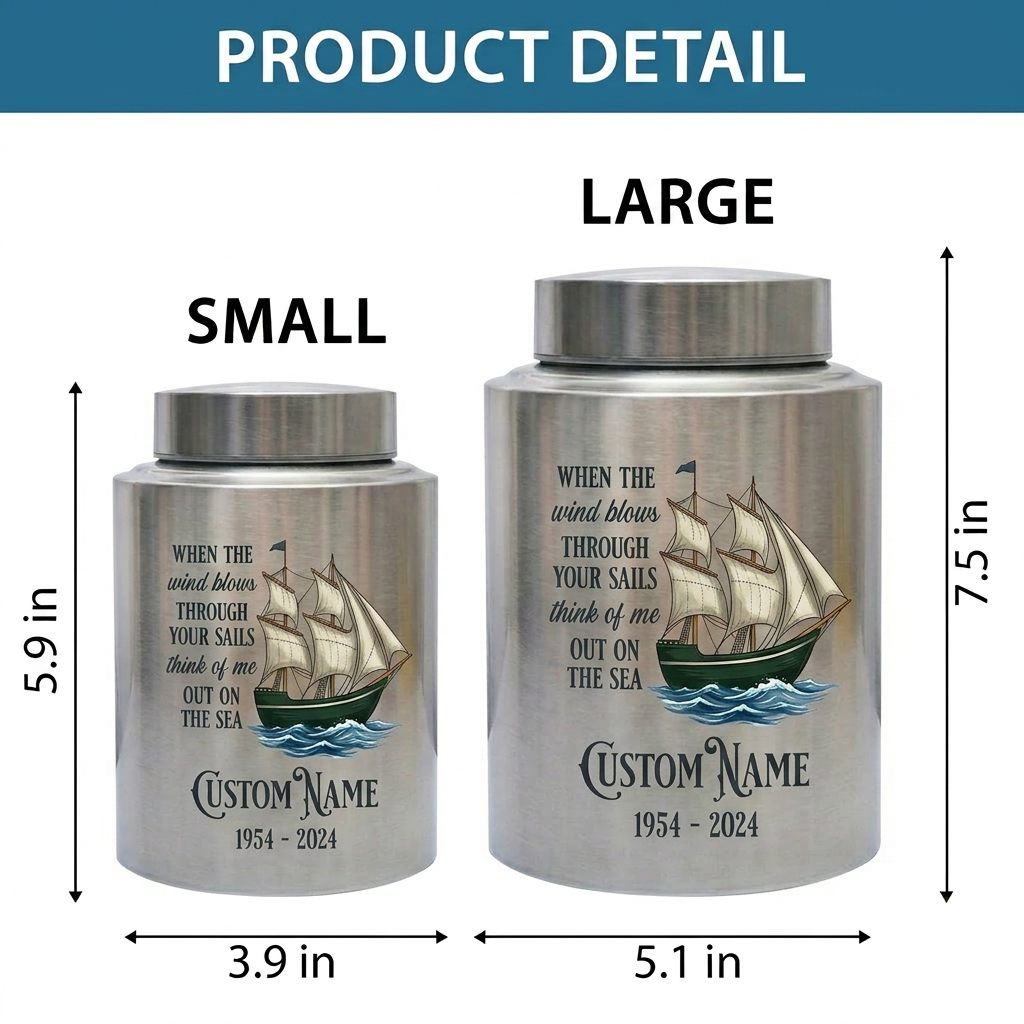 Personalized Sail Boat Stainless Steel Urn for Human Ashes, Custom Name Date Ocean Tribute for Dad Grandpa Sailor, Adult Size, Memorial Keepsake Urn, Memorial Gift, In Loving Memory - Image 6