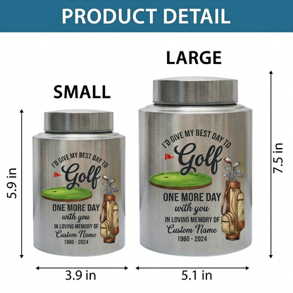 Personalized Golf Player Memorial UV Printed Stainless Steel Urn for Father Grandfather Golfer Enthusiast Adult Human Ashes 2 Sizes Memorial Keepsake Urn, Memorial Gift, In Loving Memory - Image 6
