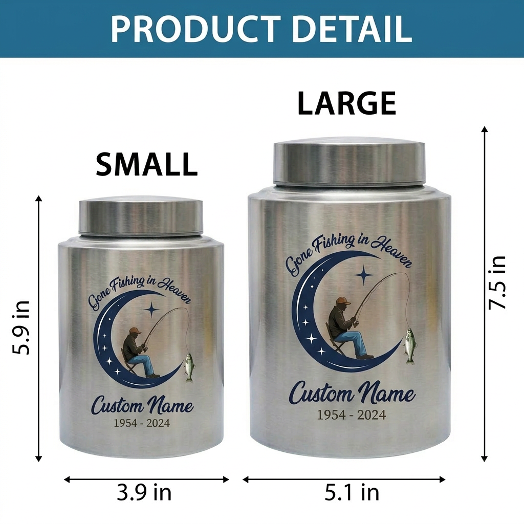 Personalized Gone Fishing in Heaven Bass Fisherman Stainless Steel Urn for Human Ashes Loss of Father Grandpa 5.9x3.9 7.5x5.1 Memorial Keepsake Urn, Memorial Gift, In Loving Memory - Image 6