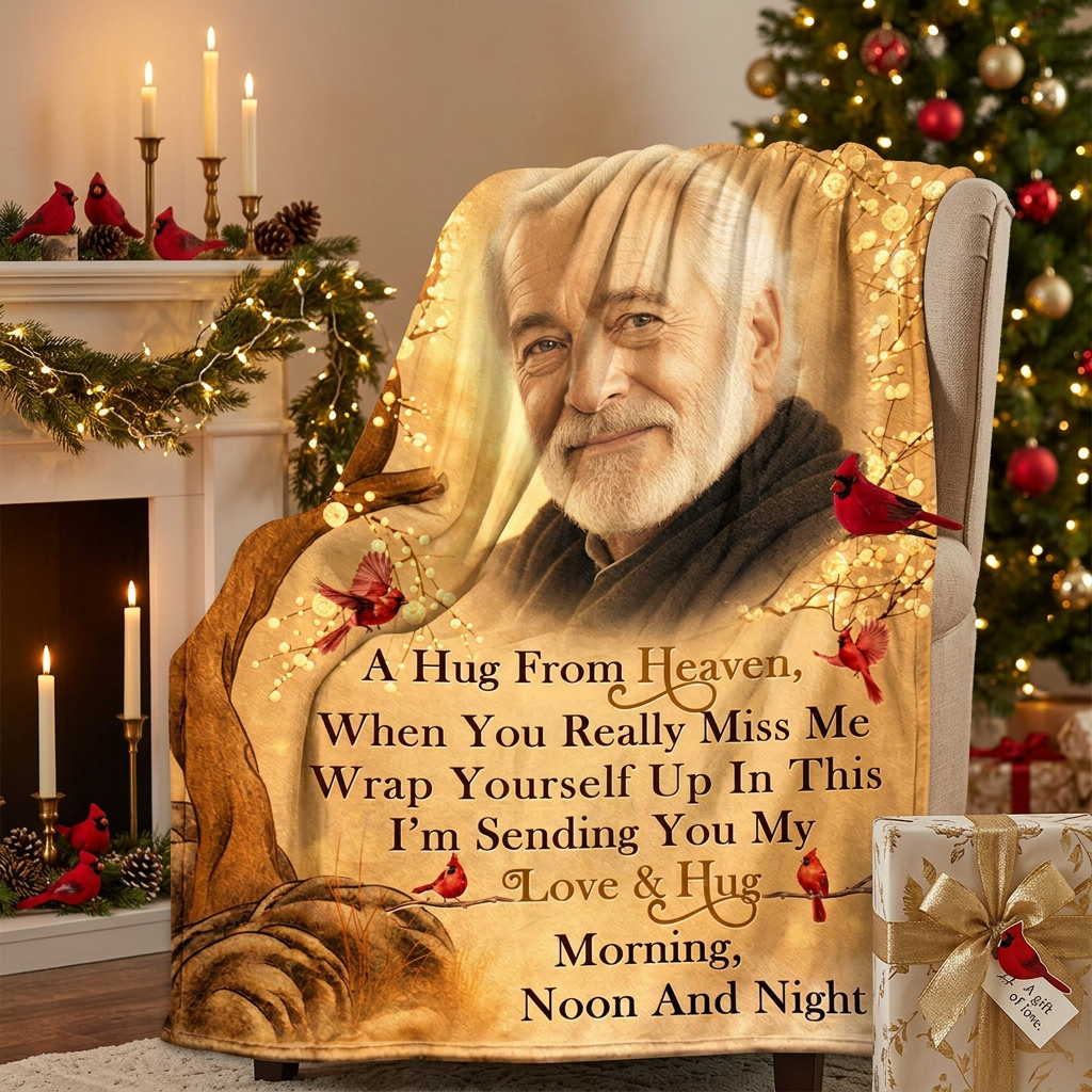 Personalized Photo Memorial Fleece Blanket - A Hug From Heaven Cardinal Sympathy Gift - Image 6