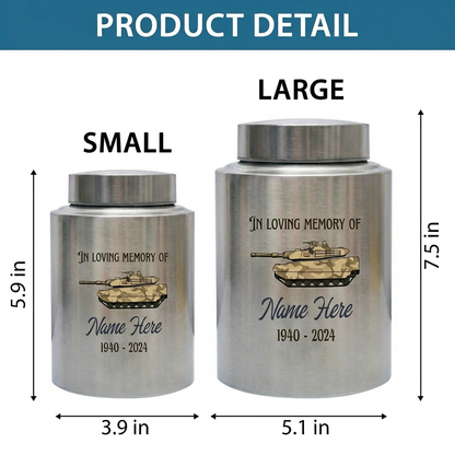 Personalized US Army Soldier Veteran Tank Silhouette UV Printed Stainless Steel Military Tribute Home Decor Display Large 5.9x3.9 or 7.5x5.1 Memorial Keepsake Urn, Memorial Gift, In Loving Memory - Image 6