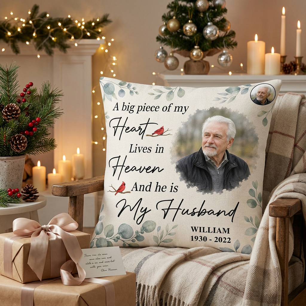 Personalized Memorial Photo Pillow - Big Piece of My Heart Lives in Heaven Husband Gift - Image 6