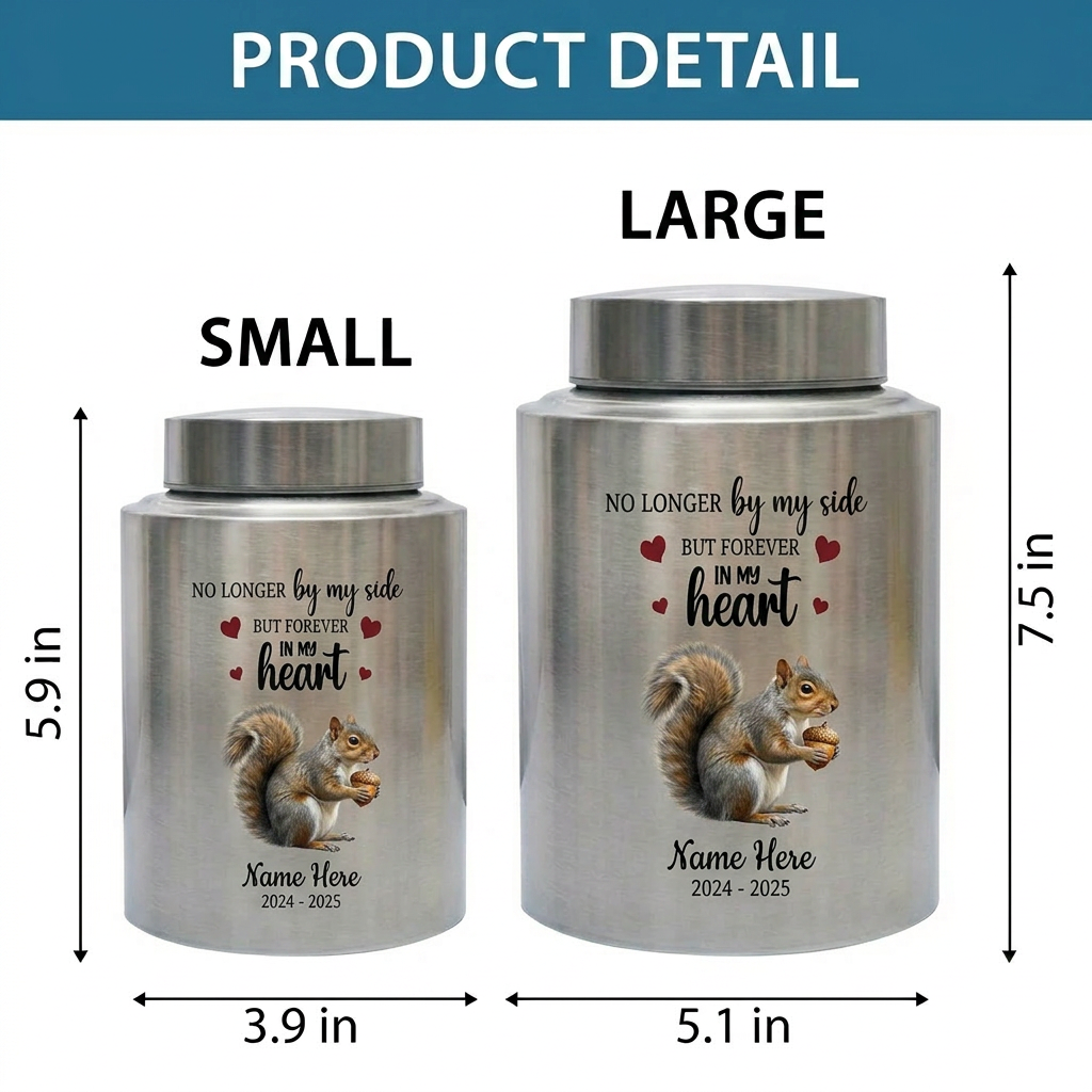 Personalized Squirrel Stainless Steel Cremation Urn for Human Ashes, Pet Loss Custom UV Print Container, No Longer By My Side Quote, Memorial Keepsake Urn, Memorial Gift, In Loving Memory - Image 6