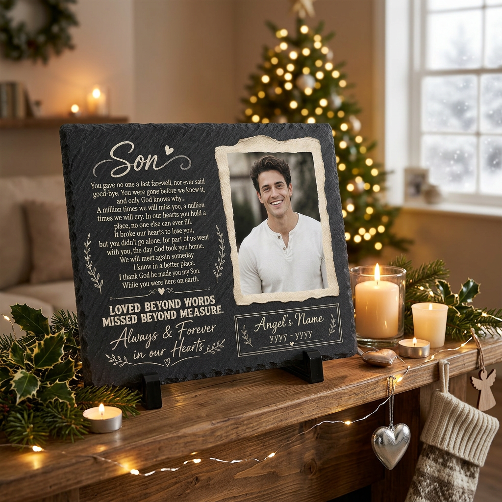 Personalized Son Memorial Garden Stone – Custom Photo Slate Plaque for Loss of Son - Image 6 | VNMGSREPR1-6IN-EHIEU_AI_0447 VNMGSREPR1-8IN-EHIEU_AI_0447