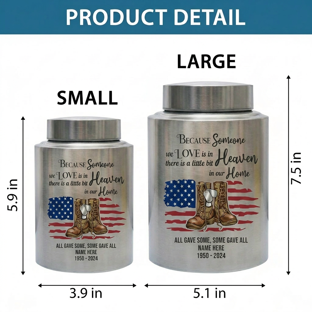 Personalized Veteran Military US Army Stainless Steel Large Urn Soldier Remembrance Tribute Home Decor Display Silver Black Gold Red Memorial Keepsake Urn, Memorial Gift, In Loving Memory - Image 6