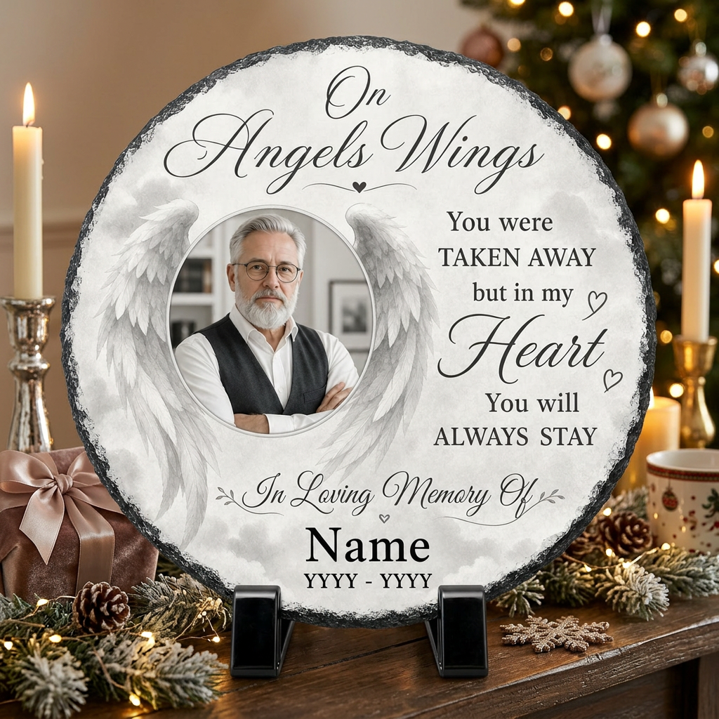 Personalized Angel Wings Memorial Garden Stone – Custom Photo Slate Plaque Bereavement Gift - Image 6 | VNMGSREPR1-6IN-EHIEU_AI_0437 VNMGSREPR1-8IN-EHIEU_AI_0437