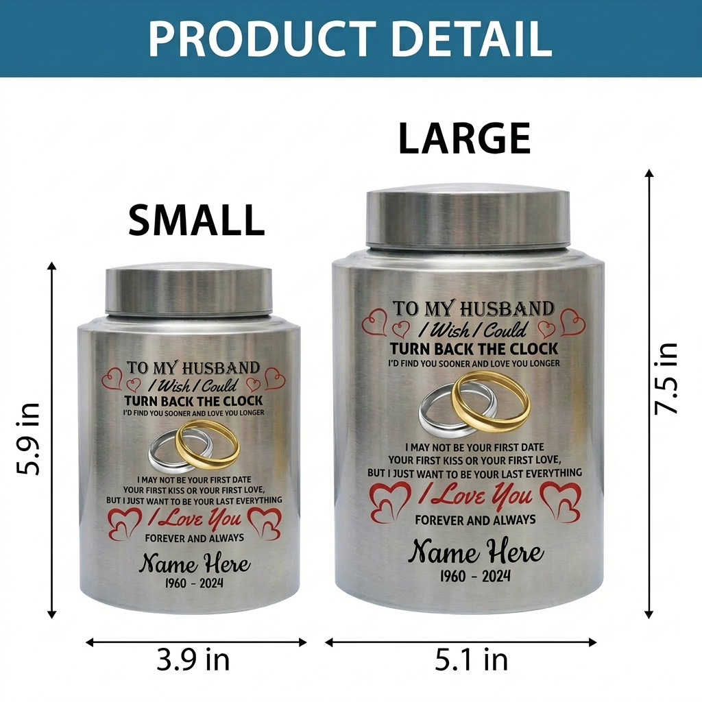Personalized Interlocked Wedding Rings Couple In Heaven UV Printed Urn For Loss Of Husband Sympathy Bereavement Gifts For Widow Two Sizes Memorial Keepsake Urn, Memorial Gift, In Loving Memory - Image 6