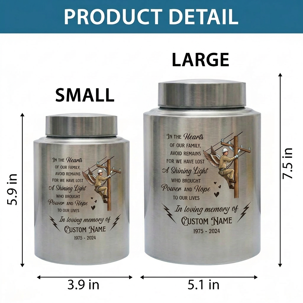 Personalized Lineman Electrician Stainless Steel Funeral Tribute For Dad Husband Colleague Human Ashes Decorative Container Silver Black Gold Memorial Keepsake Urn, Memorial Gift, In Loving Memory - Image 6