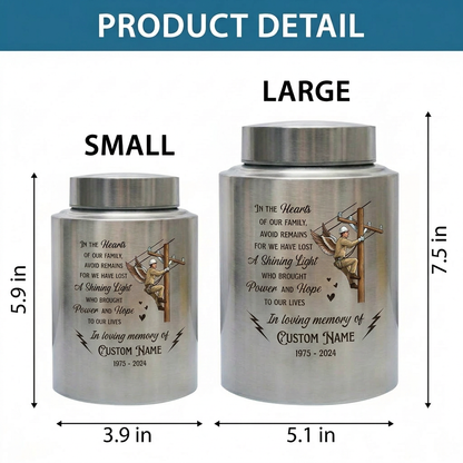 Personalized Lineman Electrician Stainless Steel Funeral Tribute For Dad Husband Colleague Human Ashes Decorative Container Silver Black Gold Memorial Keepsake Urn, Memorial Gift, In Loving Memory - Image 6