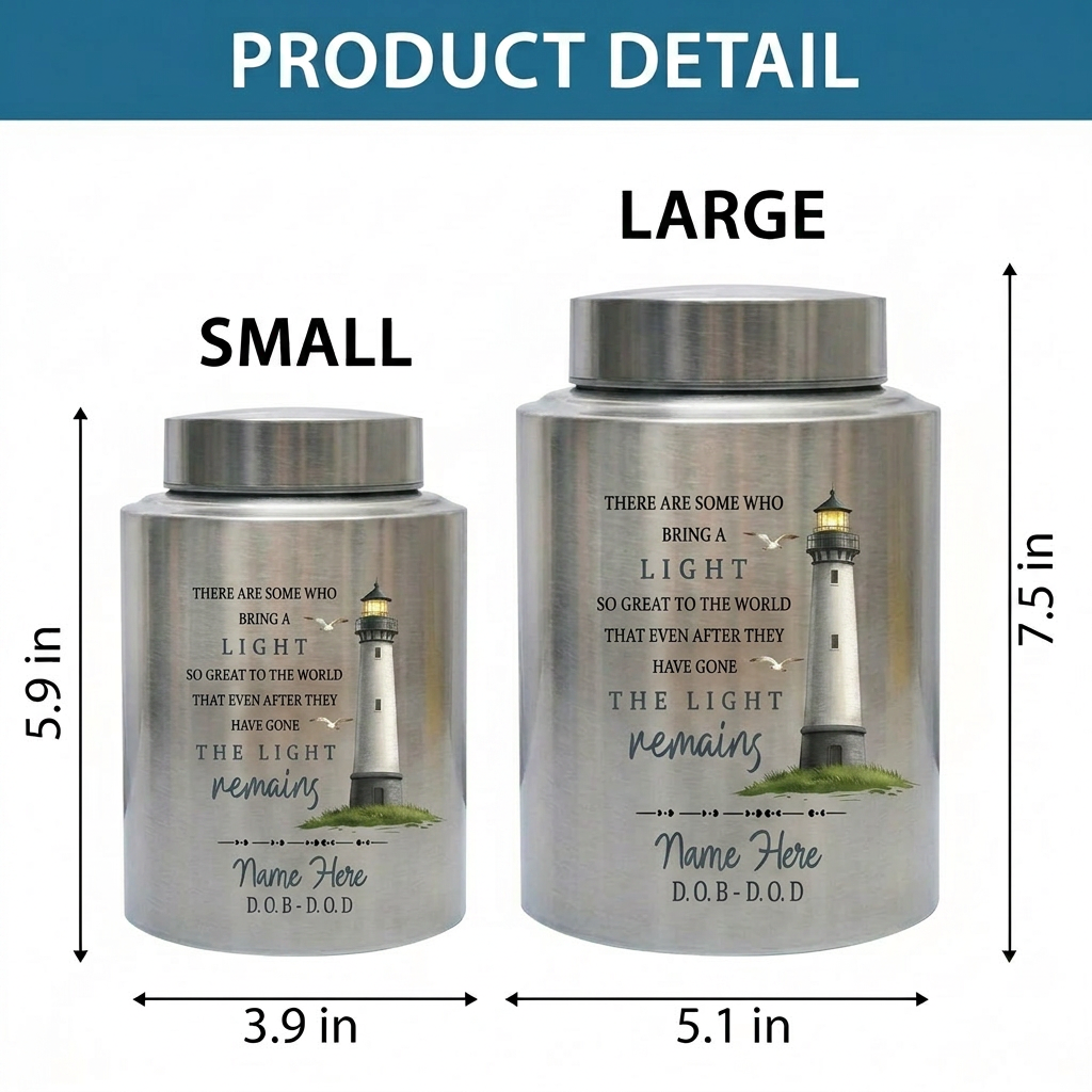Personalized Lighthouse Stainless Steel Cremation Urn, Custom Name and Date Sympathy Keepsake for Loss of Loved One Family Member, Memorial Keepsake Urn, Memorial Gift, In Loving Memory - Image 6