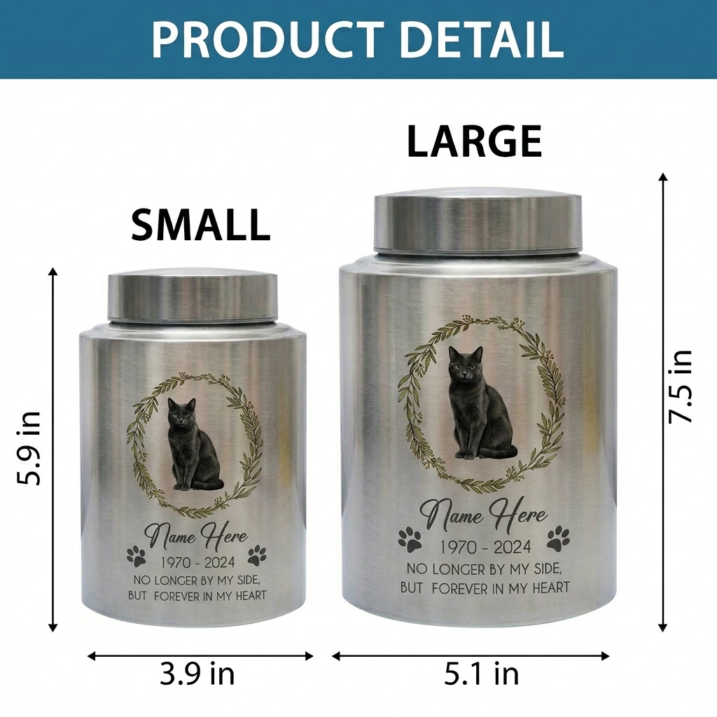 Personalized Cat Paw Print Wreath Pet Memorial Large Stainless Steel Urn for Ashes Cat Loss Sympathy Gift Mom Dad Lovers Custom Date Memorial Keepsake Urn, Memorial Gift, In Loving Memory - Image 6