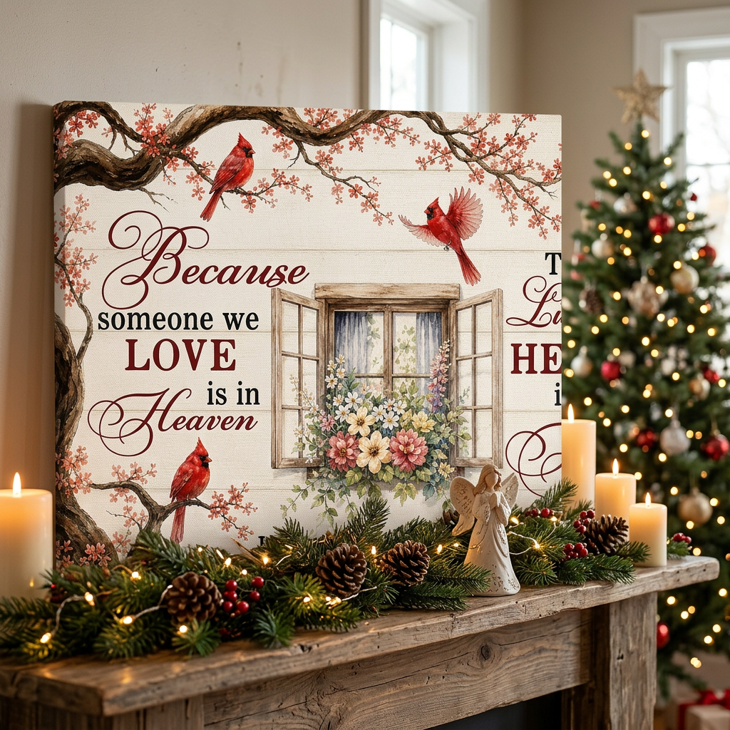 Personalized Cardinal Memorial Wall Canvas Because Someone We Love Is In Heaven Sympathy Gift - Image 6