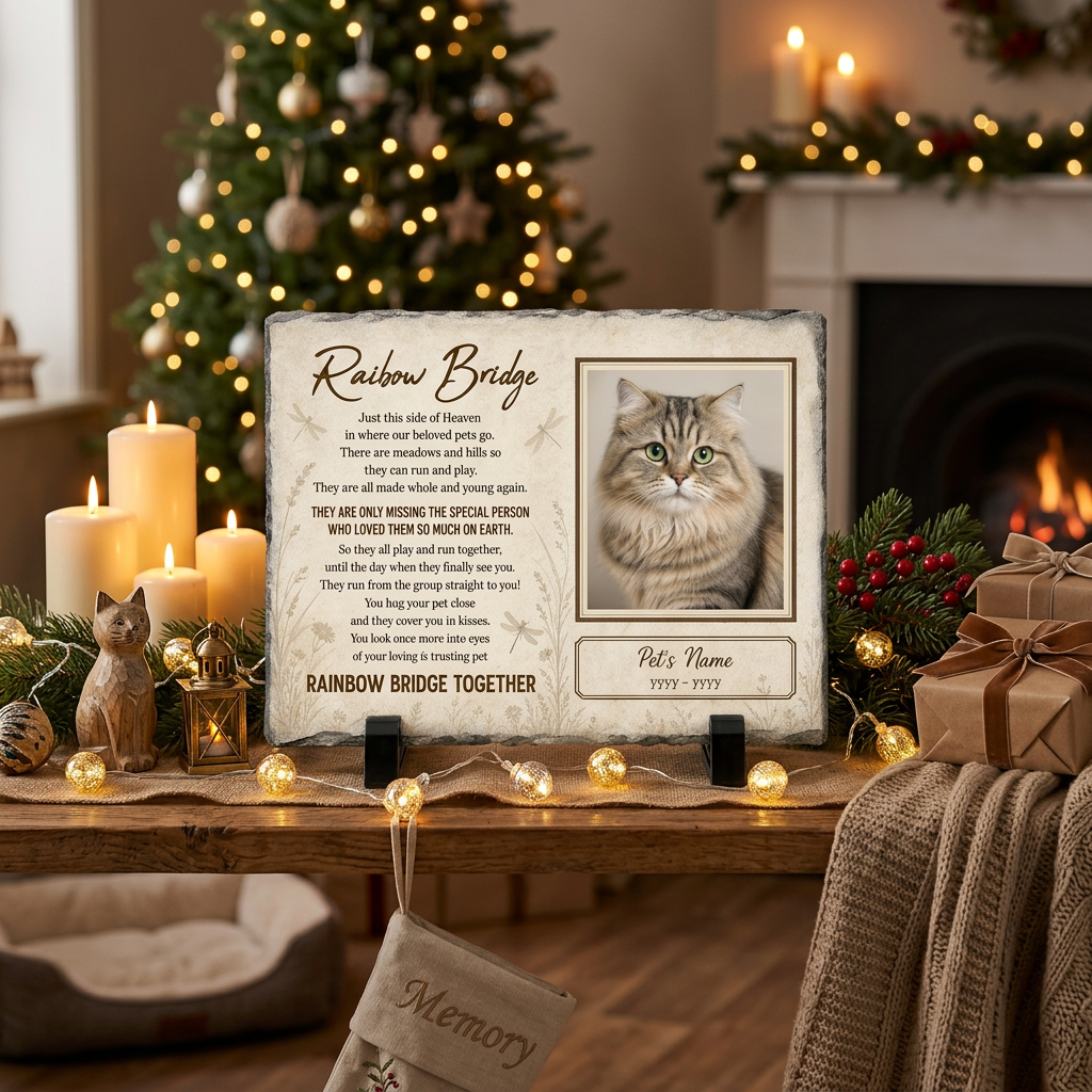 Personalized Rainbow Bridge Cat Memorial Garden Stone Rectangle for Pet Loss Gift - Image 6 | VNMGSREPR1-6IN-EHIEU_AI_0481 VNMGSREPR1-8IN-EHIEU_AI_0481